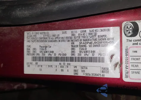 2016 Ford Fiesta Se z USA, uszkodzony, nr VIN 3FADP4EJ9GM106451